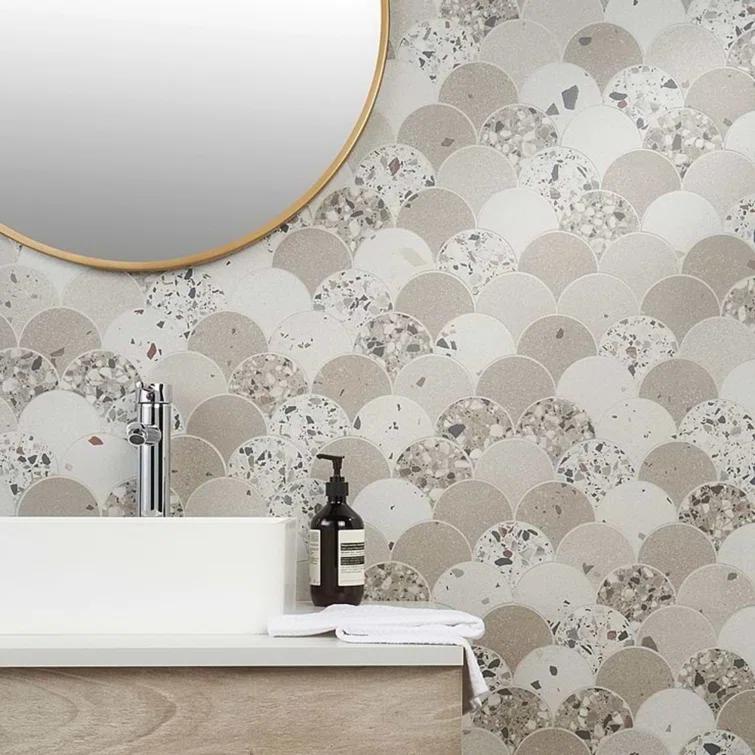 Lane 11" x 16" Porcelain Fish Scale Mosaic Wall & Floor Tile (1.2 sq. ft. / each)