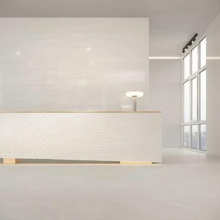 Bond Tile Terius Dolomite Warm White 23.54" x 47.24" Polished Marble Look Porcelain Floor and Wall Tile