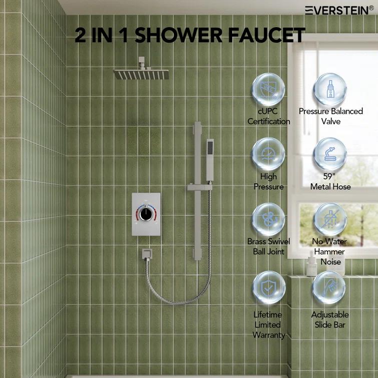 RainfallCascade 10" Pressure Balanced Slide BarShower System with Rough-In Valve