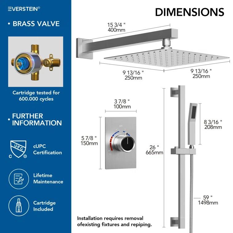 RainfallCascade 10" Pressure Balanced Slide BarShower System with Rough-In Valve