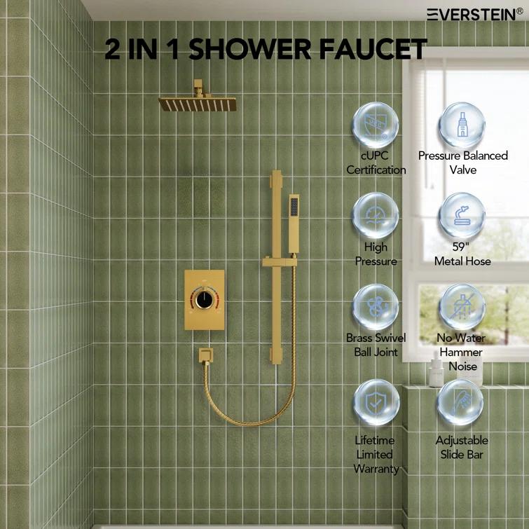 RainfallCascade 10" Pressure Balanced Slide BarShower System with Rough-In Valve