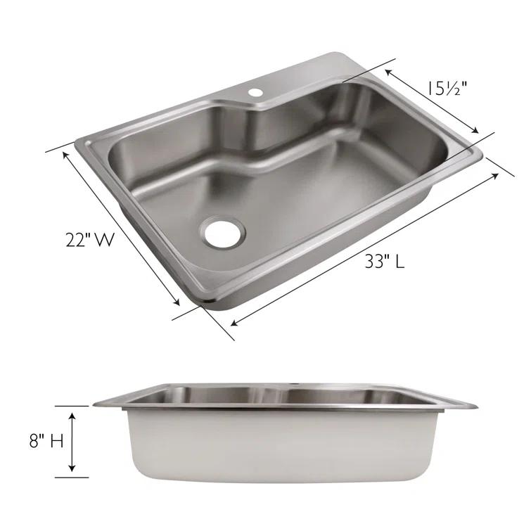 33" L x 22" W Drop-In Kitchen Sink
