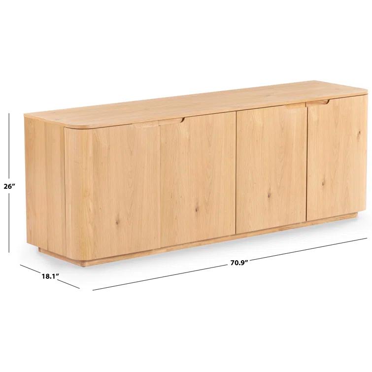 Natural Rubberwood 4-Door Sideboard with Zinc Details
