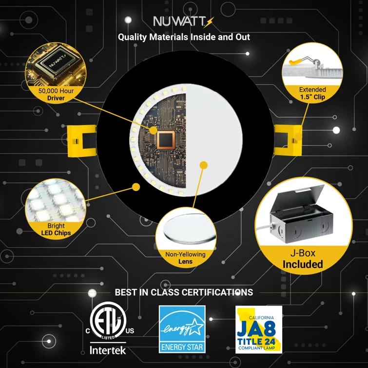 Panel Downlight 6'' Selectable Color Temperature Dimmable Air-Tight IC Rated LED Canless Recessed Lighting Kit