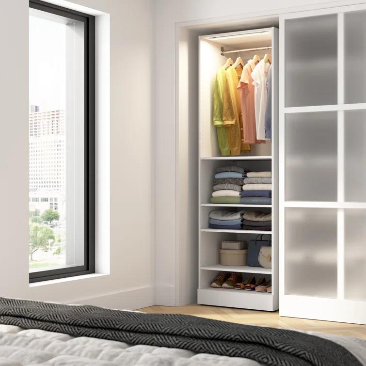 Florence Modular Reach-In Or Walk-In Closet System Tower With LED Light And Shelves