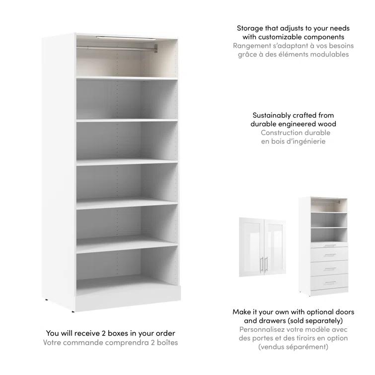Florence Modular Reach-In Or Walk-In Closet System Tower With LED Light And Shelves