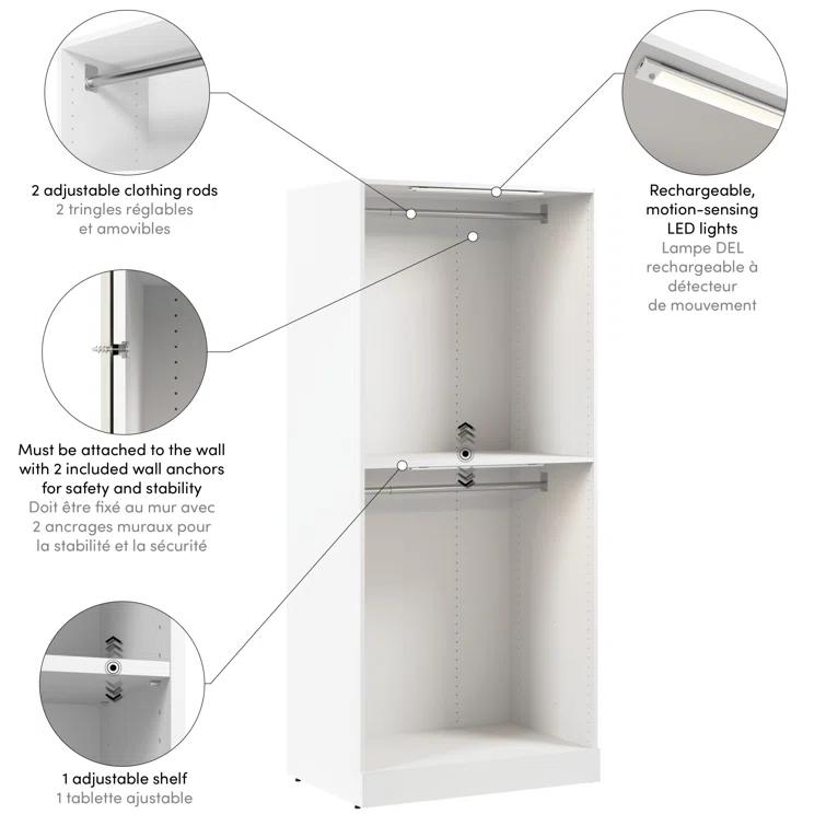 Florence 36W X 25D Modular Double Hanging Closet System Tower With LED Light