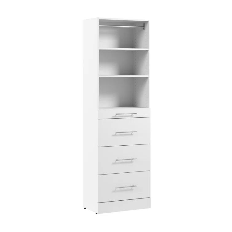 Bestar Florence Modular Reach-In Or Walk-In Closet System Tower With Shelves And 4 Drawers, Slab Style
