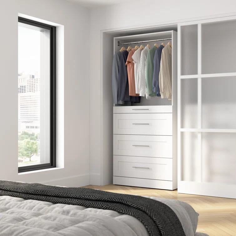 Florence Modular Reach-In Or Walk-In Closet System Tower With Shelves And 4 Drawers, Shaker Style