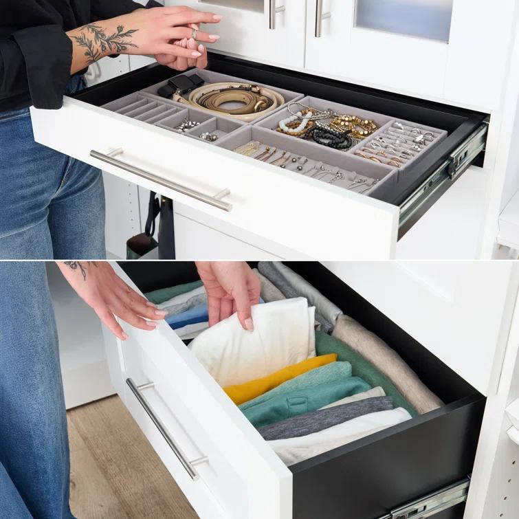 Bestar Florence Modular Walk-In Closet System Tower With LED Light, Shelves And 4 Drawers, Shaker Style