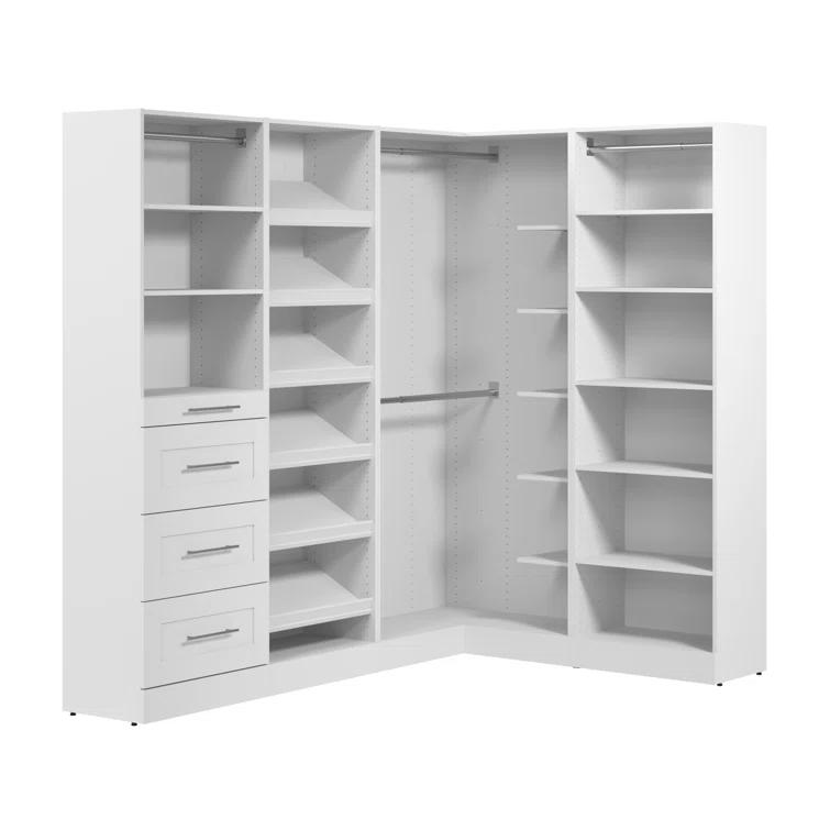 Florence 85W X 60D Modular L Shaped Walk-In Closet System With Rods, Drawers, And Shoe Shelves, Shaker Style