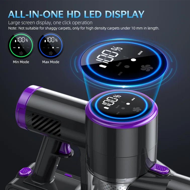 Cordless Vacuum Cleaner, 20KPA Stick Vacuum With LED Display, 2 Modes 6 In 1 Lightweight Cordless Stick Vacuum Cleaner With 40Min Detachable Battery Vacuum Cleaner For Home Hard Floor Car Carpet