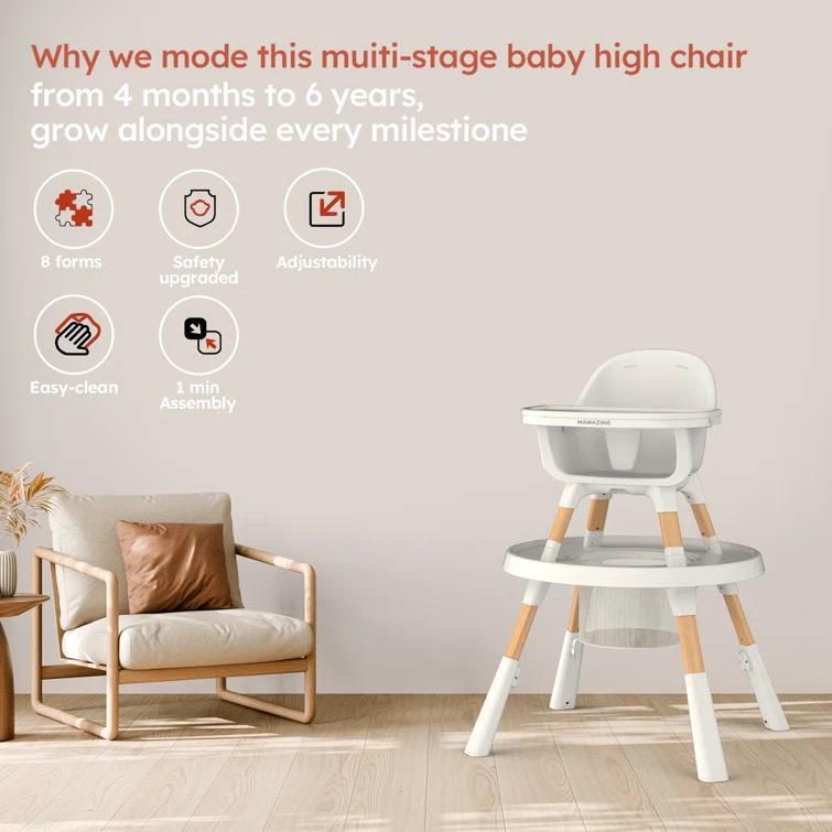 8-in-1 Convertible Baby Feeding Dining Chair with Removable Tray and Activity Center