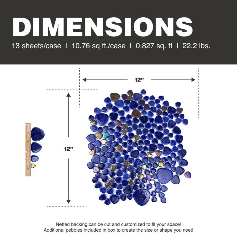 Glass Tile Love 12x12 Pebble Mosaic 10.76 sqft/case, Ideal for Kitchen Backsplash Bathroom Pool Tile