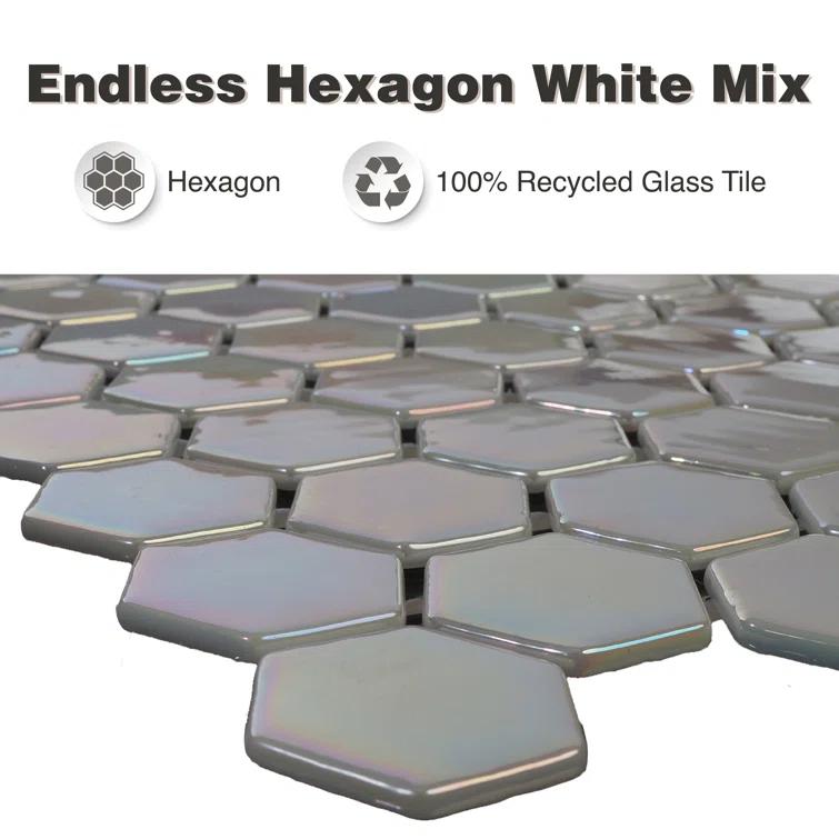 Glass Tile Love White Hot Love 11 in. X 16.325 in. Hexagonal Glass Mosaic Tile (10.76 sq. ft./case), Ideal for Kitchen Tile, Backsplash Tile, Bathroom Tile, and Pool Tile