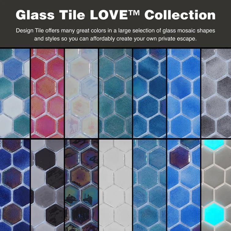 Glass Tile Love White Hot Love 11 in. X 16.325 in. Hexagonal Glass Mosaic Tile (10.76 sq. ft./case) 1010157110, Ideal for Kitchen Tile, Backsplash Tile, Bathroom Tile, and Pool Tile