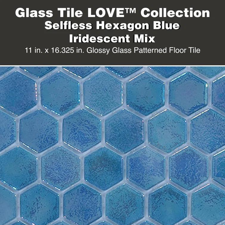 Glass Tile Love White Hot Love 11 in. X 16.325 in. Hexagonal Glass Mosaic Tile (10.76 sq. ft./case) 1010157110, Ideal for Kitchen Tile, Backsplash Tile, Bathroom Tile, and Pool Tile
