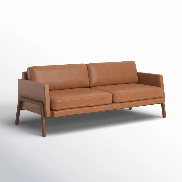 Sonoma Butterscotch Genuine Leather Sofa with Wood Accents, 84"