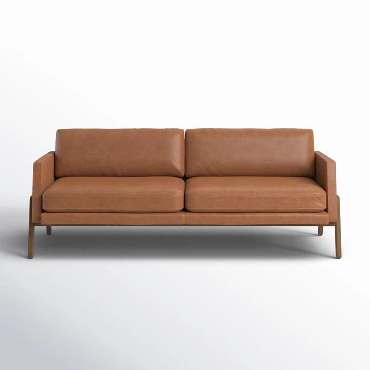 Sonoma Butterscotch Genuine Leather Sofa with Wood Accents, 84"
