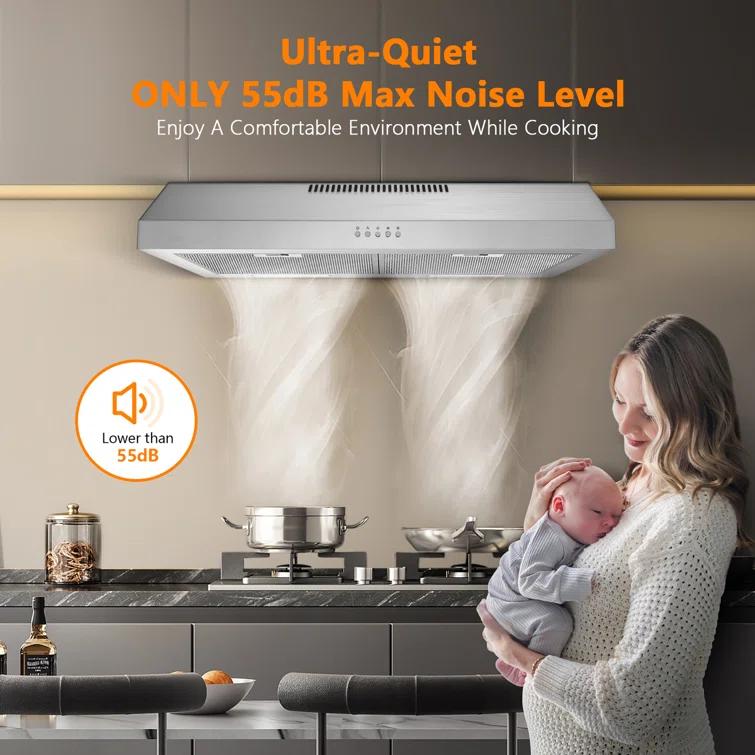 Streamline 30 In. T-3007-1-DL Savona Ductless Undermount 80 CFM Range Hood In Brushed Stainless Steel With Mesh Filters, Push Button Control, LED Light