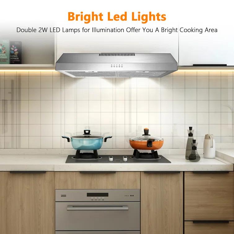 Streamline 30 In. T-3007-1-DL Savona Ductless Undermount 80 CFM Range Hood In Brushed Stainless Steel With Mesh Filters, Push Button Control, LED Light