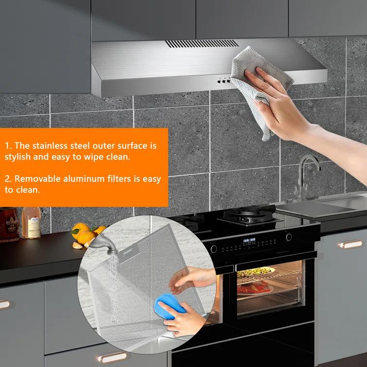 Streamline 30 In. T-3007-1-DL Savona Ductless Undermount 80 CFM Range Hood In Brushed Stainless Steel With Mesh Filters, Push Button Control, LED Light