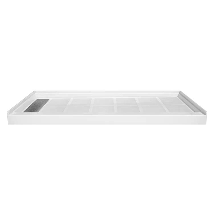 CASAINC 60"W 30/32"D Single Threshold SMC Shower Base Anti-Slip Shower Pan with Drain Assembly & Drain Cover CABR2501WH6030L