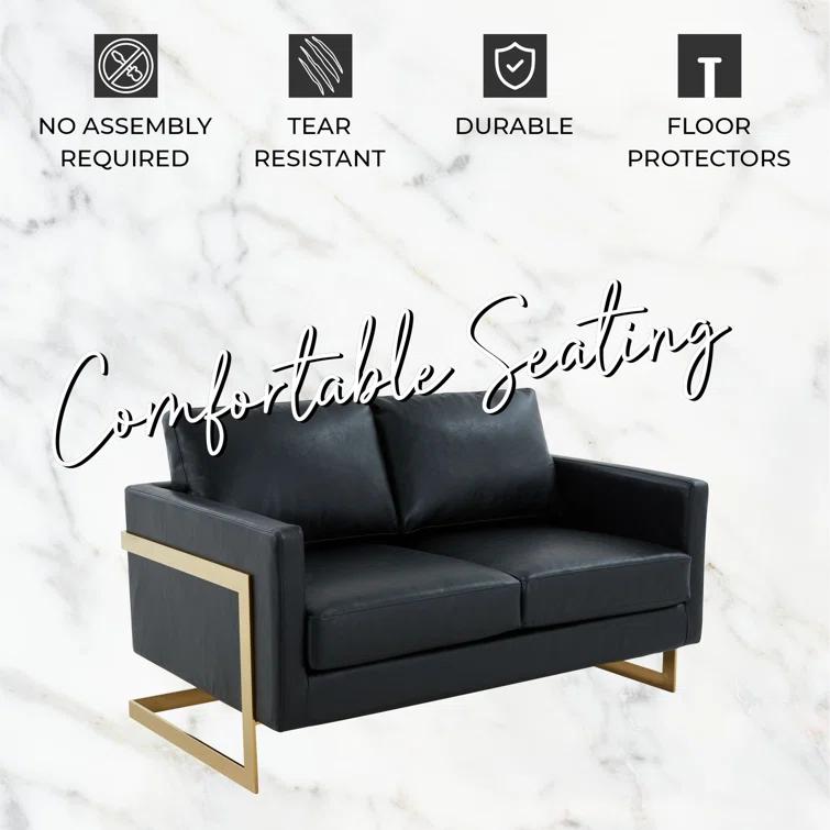 Bellago 55'' Upholstered Leather Accent Armchair with Gold Frame