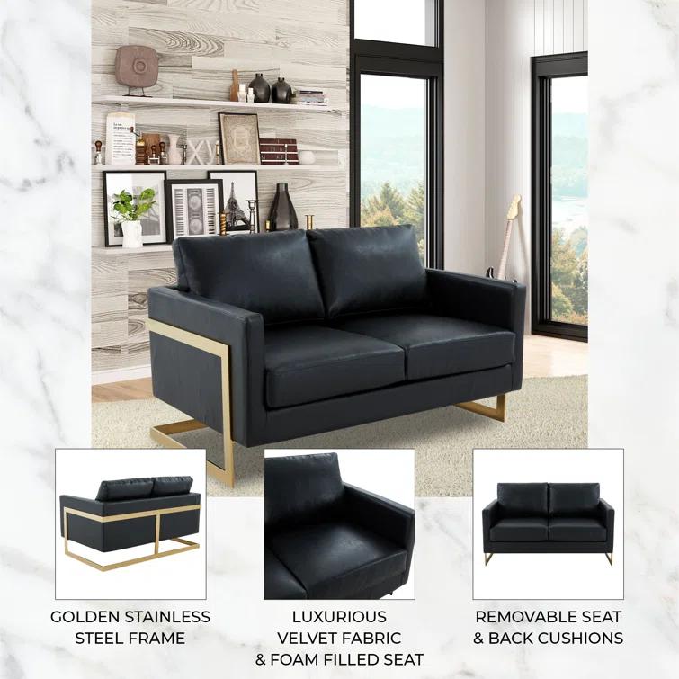 Bellago 55'' Upholstered Leather Accent Armchair with Gold Frame