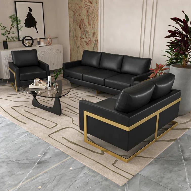 Bellago 55'' Upholstered Leather Accent Armchair with Gold Frame