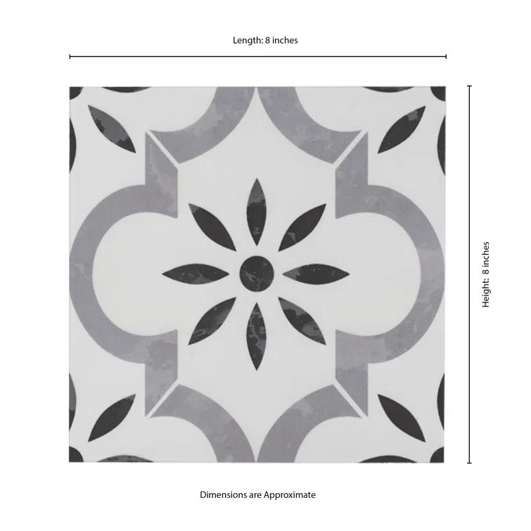 Ackland Amara 8" x 8" Encaustic Look Matte Porcelain Floor & Wall Tile