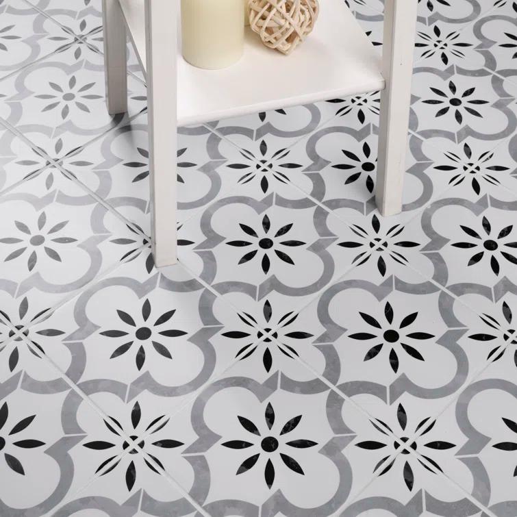 Ackland Amara 8" x 8" Encaustic Look Matte Porcelain Floor & Wall Tile