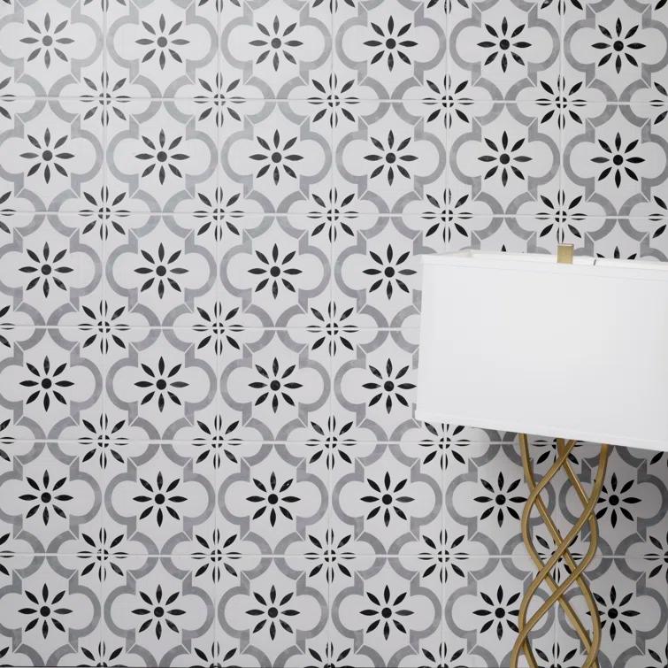 Ackland Amara 8" x 8" Encaustic Look Matte Porcelain Floor & Wall Tile