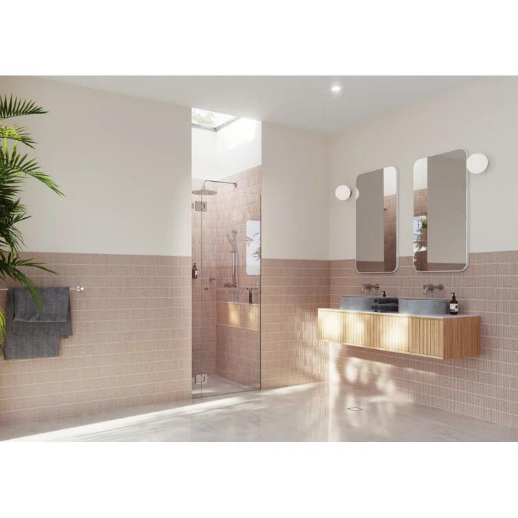 Mimas 32.75 in. x 78 in. Fully Frameless Glass Hinge Towel Bar Shower Door