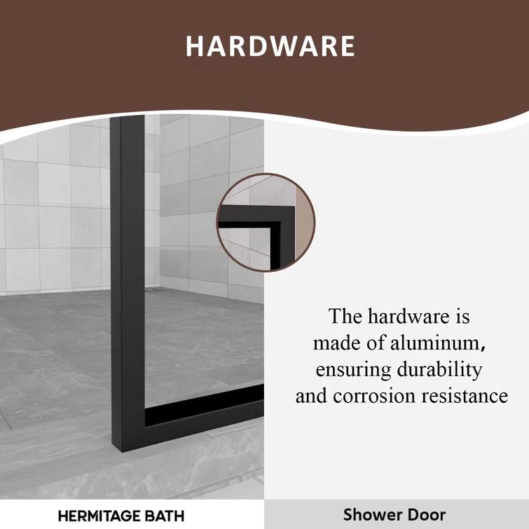Hermitage Bath Hilma 34 In. W X 72 In. H Fixed Framed Shower Door In Matte Black Finish With Patterned Glass 1010A-HBMB