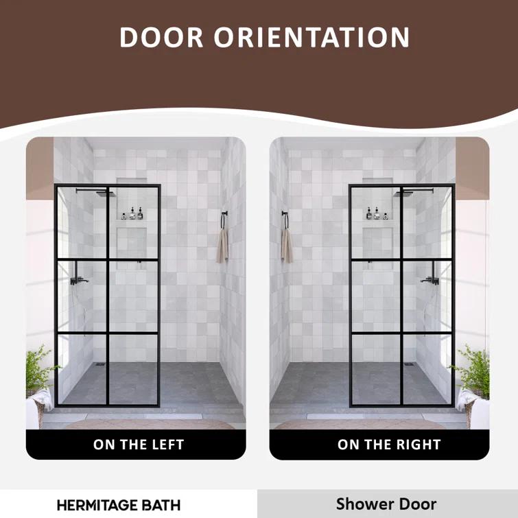 Hermitage Bath Hilma 34 In. W X 72 In. H Fixed Framed Shower Door In Matte Black Finish With Patterned Glass 1010A-HBMB