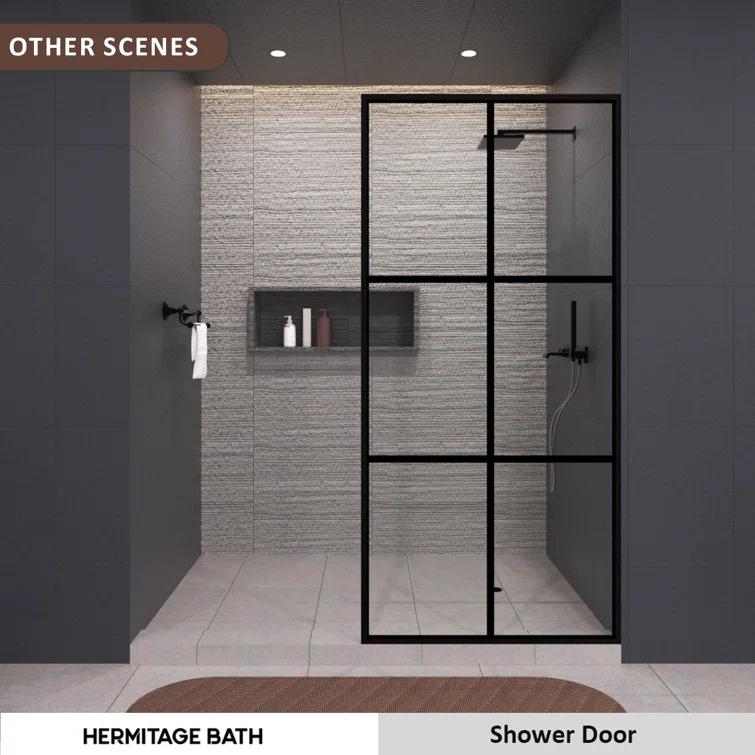 Hermitage Bath Hilma 34 In. W X 72 In. H Fixed Framed Shower Door In Matte Black Finish With Patterned Glass 1010A-HBMB