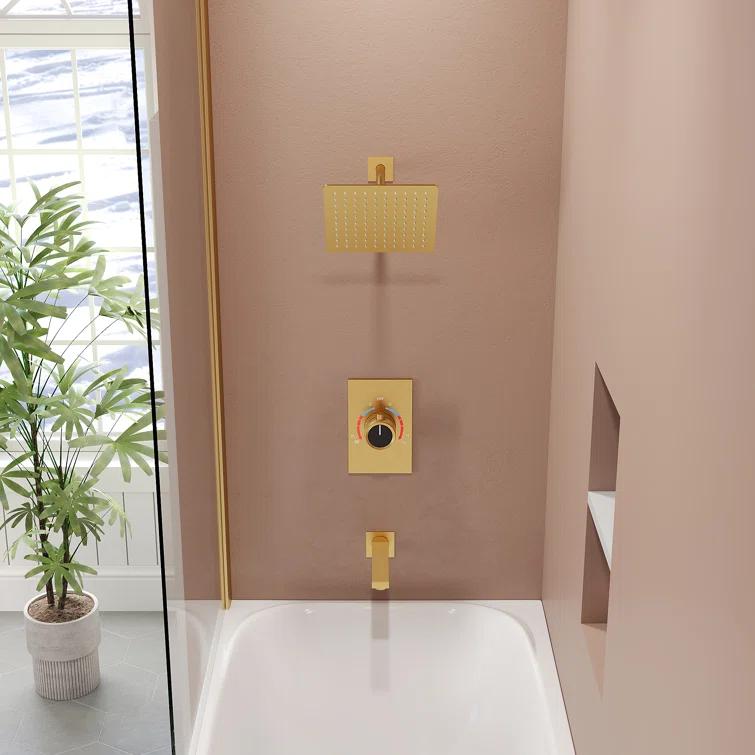 EVERSTEIN AquaSpa Shower Faucet Set with Tub Spout, 8-Inch Rain Shower Head with Valve SFS-1035-GD8