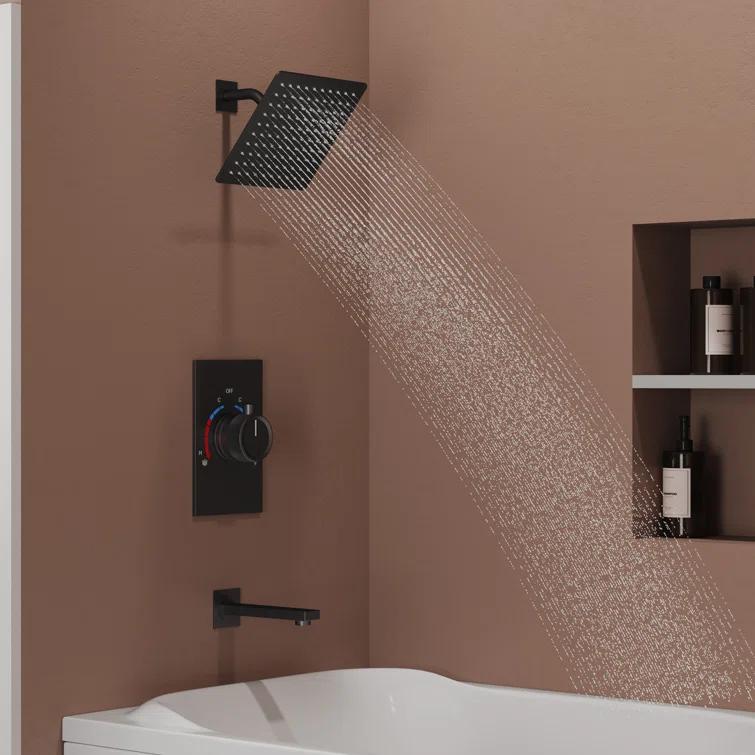 AquaSpa Dual-Function Tub Shower Faucet Set, Shower Trim Kit with Rain Shower Head and Valve