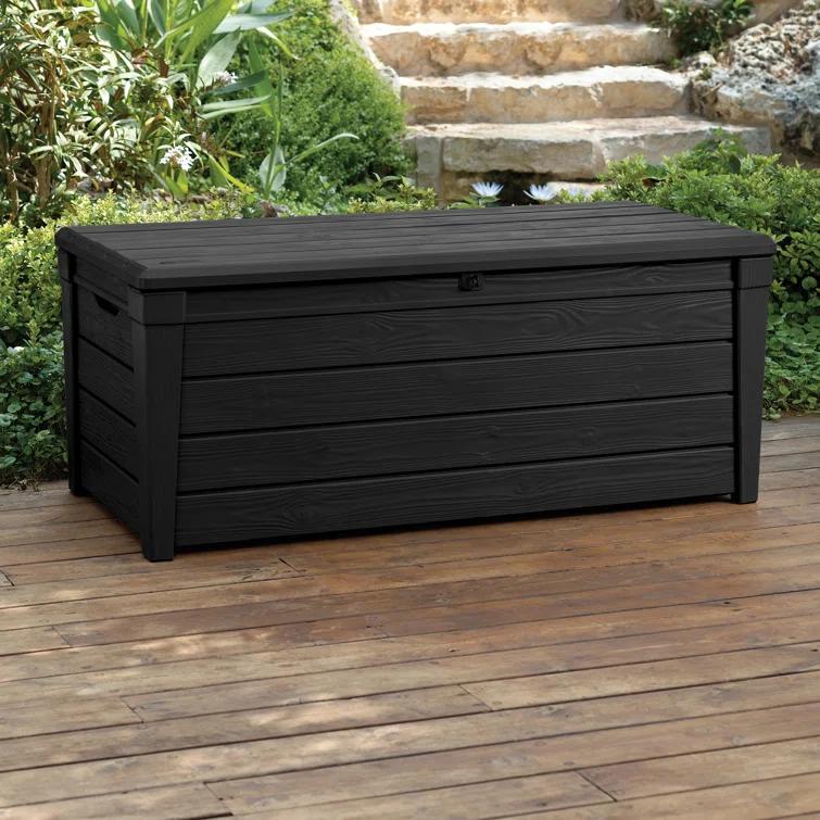 Keter Keter Brightwood 120 Gallon Large Durable Outdoor Storage and Weather Resistant Resin Deck Box