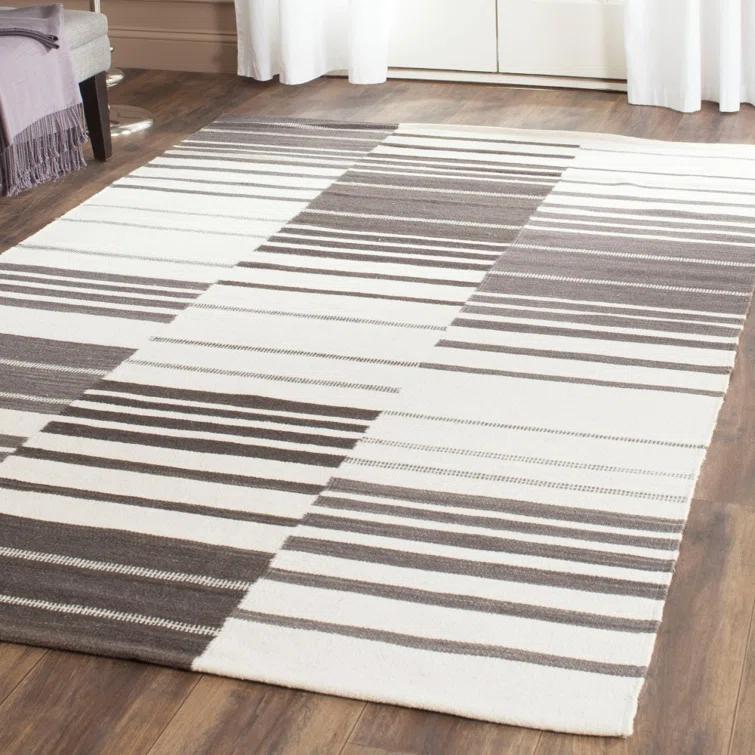 Kilim Hand Woven Flat Weave 80% Wool, 20% Cotton Striped Rug