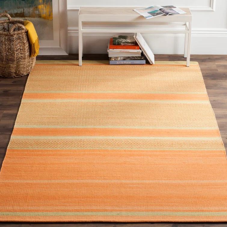 Bennett Hand Woven Flat Weave Wool/Cotton Striped Rug in Orange/Lime