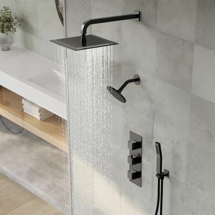 Thermostatic Dual Shower System 12" Rainfall Shower Head with Rough-in Valve