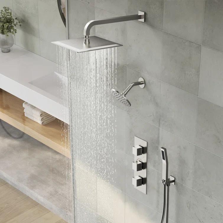 Thermostatic Dual Shower System 12" Rainfall Shower Head with Rough-in Valve