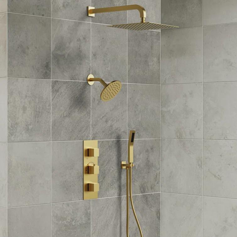 Thermostatic Dual Shower System 12" Rainfall Shower Head with Rough-in Valve