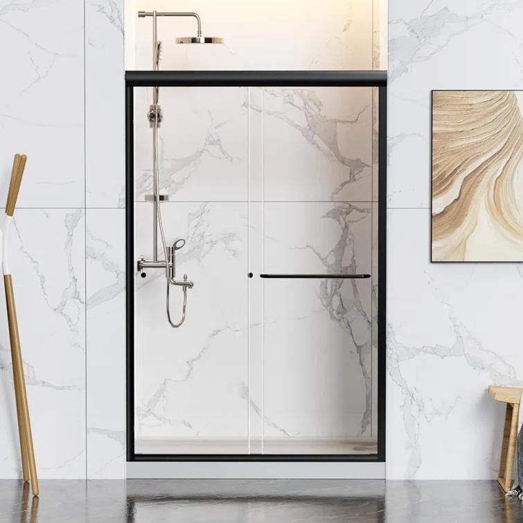 44-48"Wx72" H Semi-Frameless Double Sliding Shower Door,1/4"Thick SGCC Glass, Adjustable Width