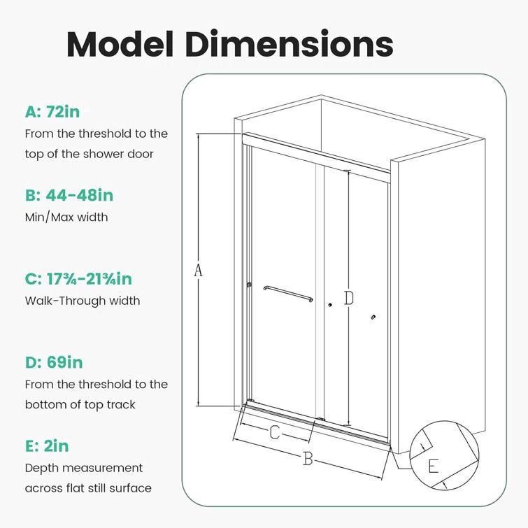 44-48"Wx72" H Semi-Frameless Double Sliding Shower Door,1/4"Thick SGCC Glass, Adjustable Width