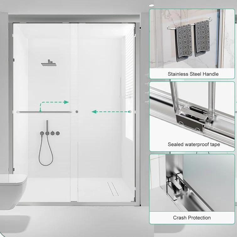 44-48"Wx72" H Semi-Frameless Double Sliding Shower Door,1/4"Thick SGCC Glass, Adjustable Width
