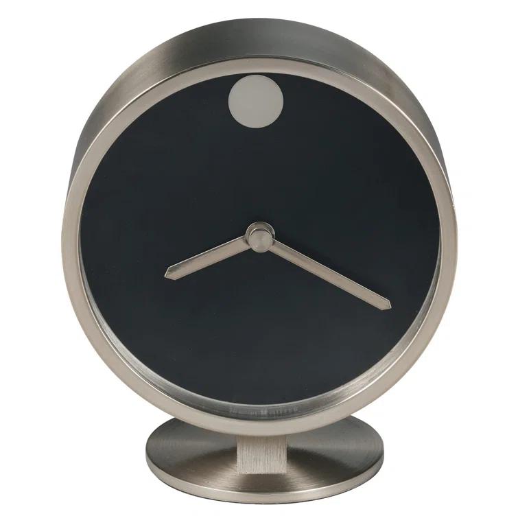 Howard Miller® Aurora Modern & Contemporary Analog Glass, Felt, Metal Quartz Movement / Crystal Tabletop Clock in Nickel