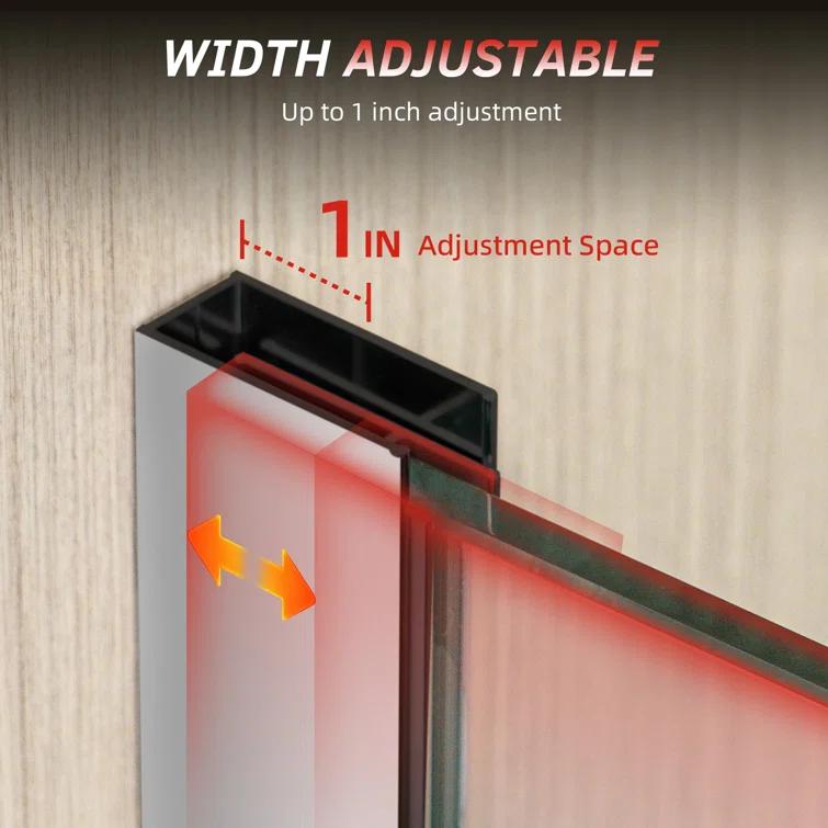 46-47" W x 76" H Pivot Frameless Single Swing Hinge Shower Door, 3/8 in. (10mm) Thickness Shattered-Proof Tempered Clear Glass